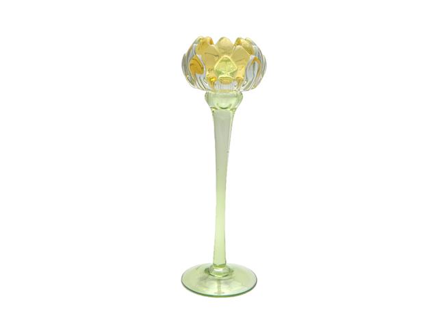 10" GLASS TULIP BLOOM CANDLE HOLDER (YELLOW)